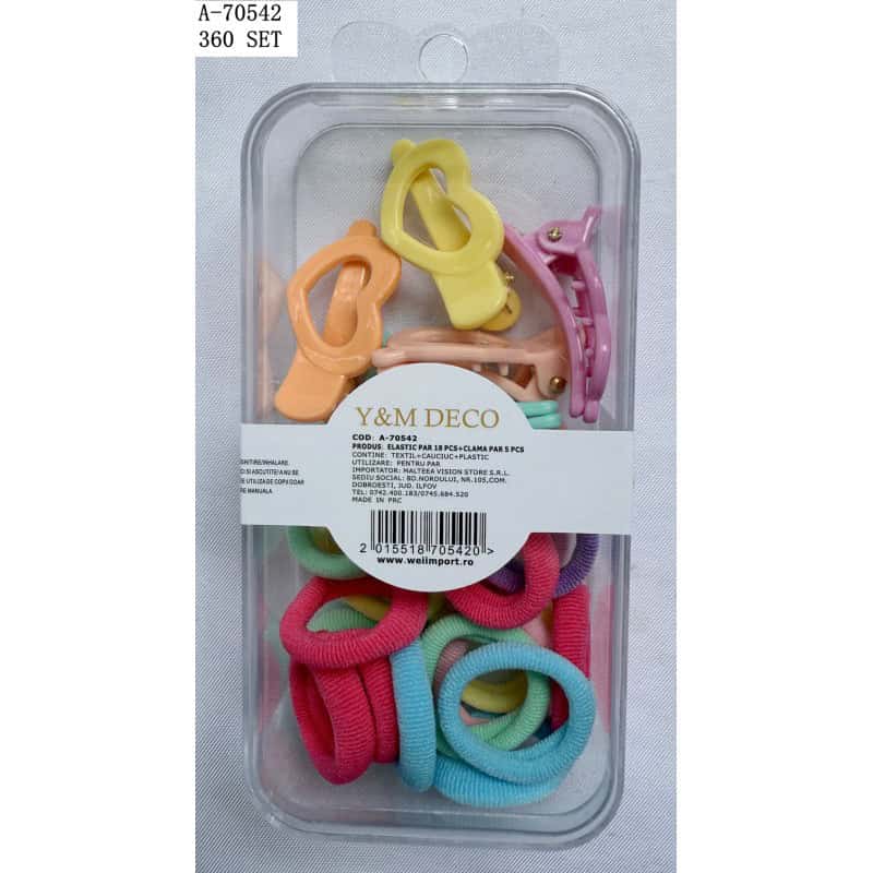 ELASTIC PAR 18 PCS (TEXTIL+CAUCIUC)+CLAMA PAR 5 PCS(PVC+FIER) A70542