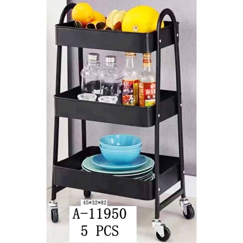 ETAJERA PT BUCATARIE CU ROLE 3 RAFTURI, FIER+PVC A11950