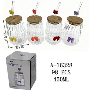 PAHAR CU PAI SI CAPAC 450 ML, STICLA+BAMBUS+PVC A16328