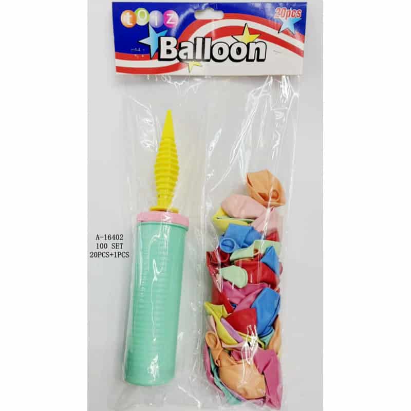 BALON 20 PCS+POMPA, CAUCIUC+PVC A16402