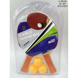 PALETA PINGPONG 2 PCS+3 MINGI, PVC+LEMN A90120