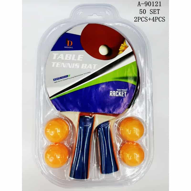 PALETA PINGPONG 2 PCS+4 MINGI, PVC+LEMN A90121