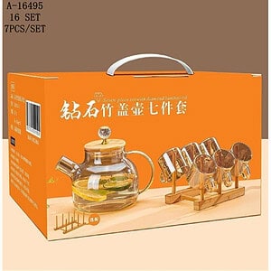 CEAINIC (1000 ML)+ SUPORT CU 6 CANI(100ML), STICLA+BAMBUS A16495