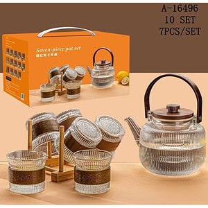 CEAINIC (1280 ML)+SUPORT CU 6 PAHARE (185ML), STICLA+LEMN A16496