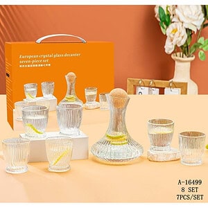 DECANTOR (1000ML)+6 PAHARE (285 ML), STICLA+LEMN A16499