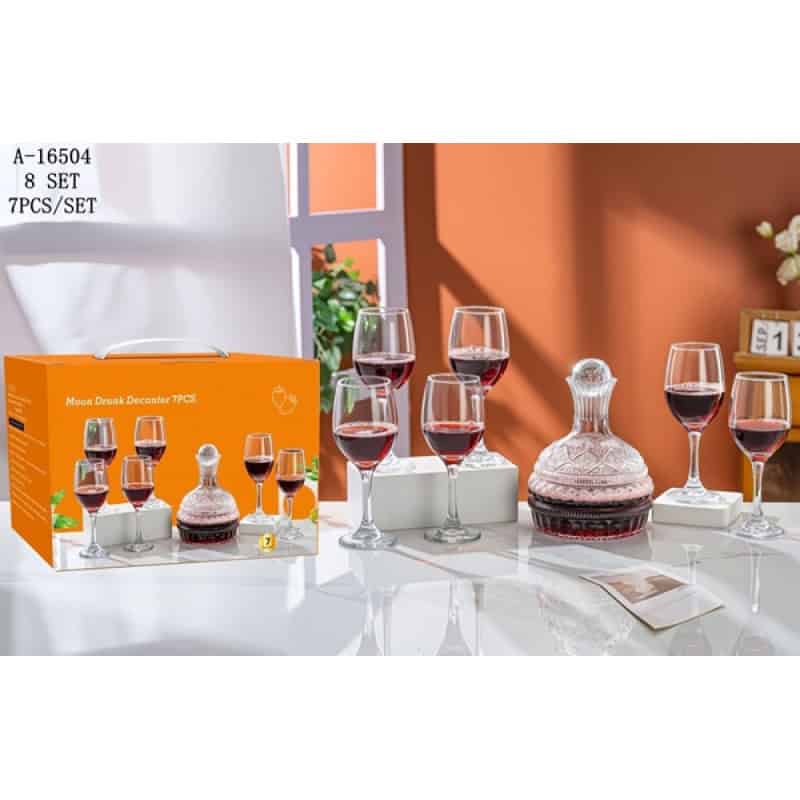 DECANTOR (1600ML)+6 PAHARE CU PICIOR (325 ML), STICLA A16504