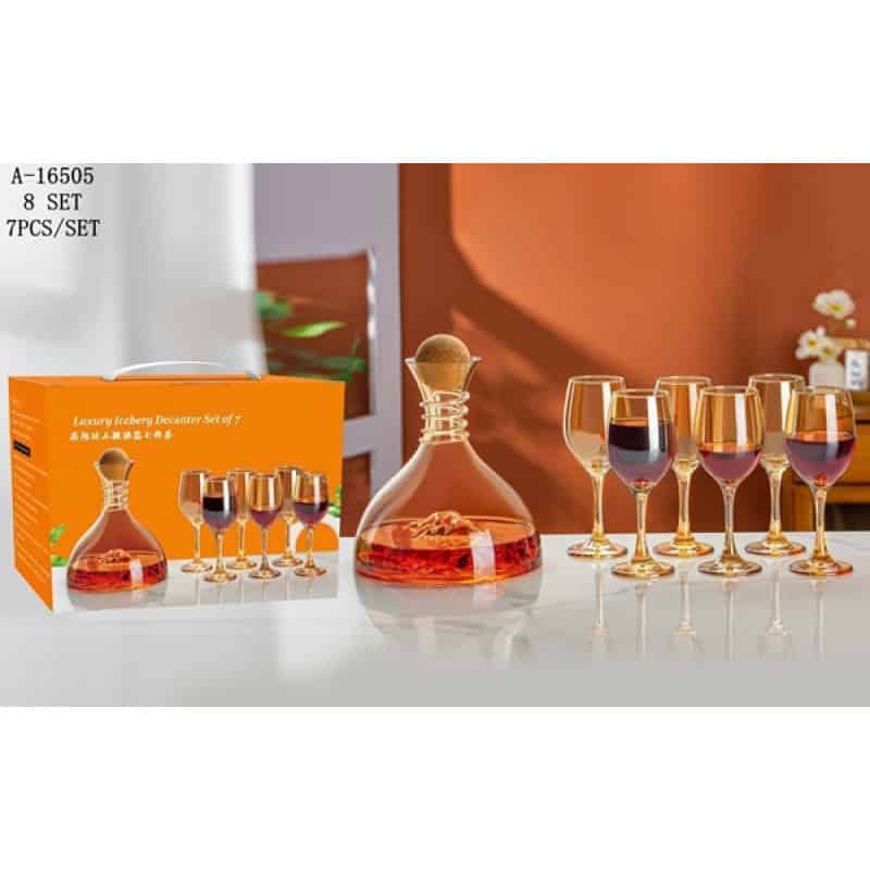 DECANTOR (1450ML)+6 PAHARE CU PICIOR (325 ML), STICLA+LEMN A16505