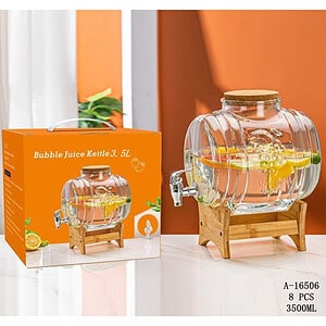 BORCAN CU ROBINET SI SUPORT PENTRU LIMONADA 3.5 L, STICLA+BAMBUS A16506