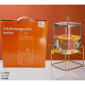 BORCAN CU ROBINET SI SUPORT PENTRU LIMONADA 3.2 L, STICLA+FIER+PVC A16508