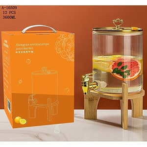 BORCAN CU ROBINET SI SUPORT PENTRU LIMONADA 3.6 L, STICLA+FIER+BAMBUS A16509