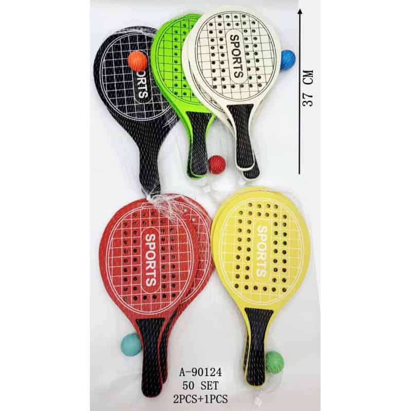 PALETA TENIS 2 PCS+1 MINGE, LEMN+CAUCIUC A90124