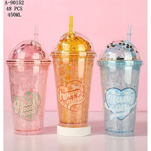 PAHAR CU CAPAC SI PAI CU PERETE DUBLU PENTRU BAUTURI RECI 450ML, PVC A90152