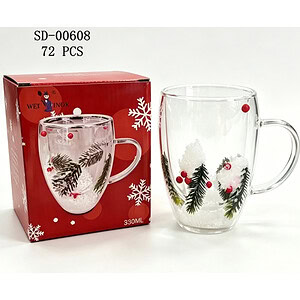 CANA CU PERETE DUBLU PENTRU CRACIUN 330ML, STICLA+PVC SD00608